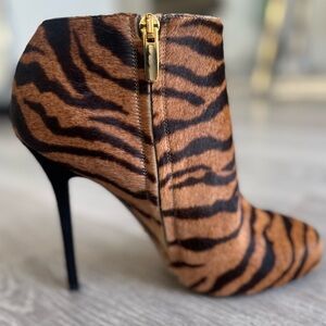 Sergio Rossi Ponyhair Animal Print Platformed Booties in EU Size 36.5